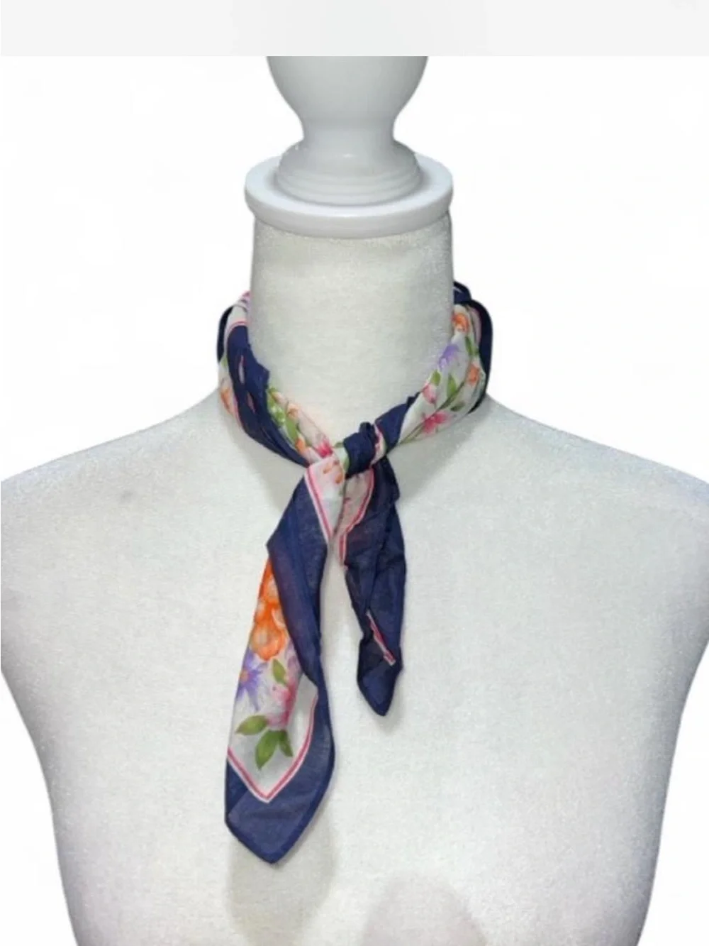 Navy Floral Scarf Handkerchief Pocket Square Women's Accessory